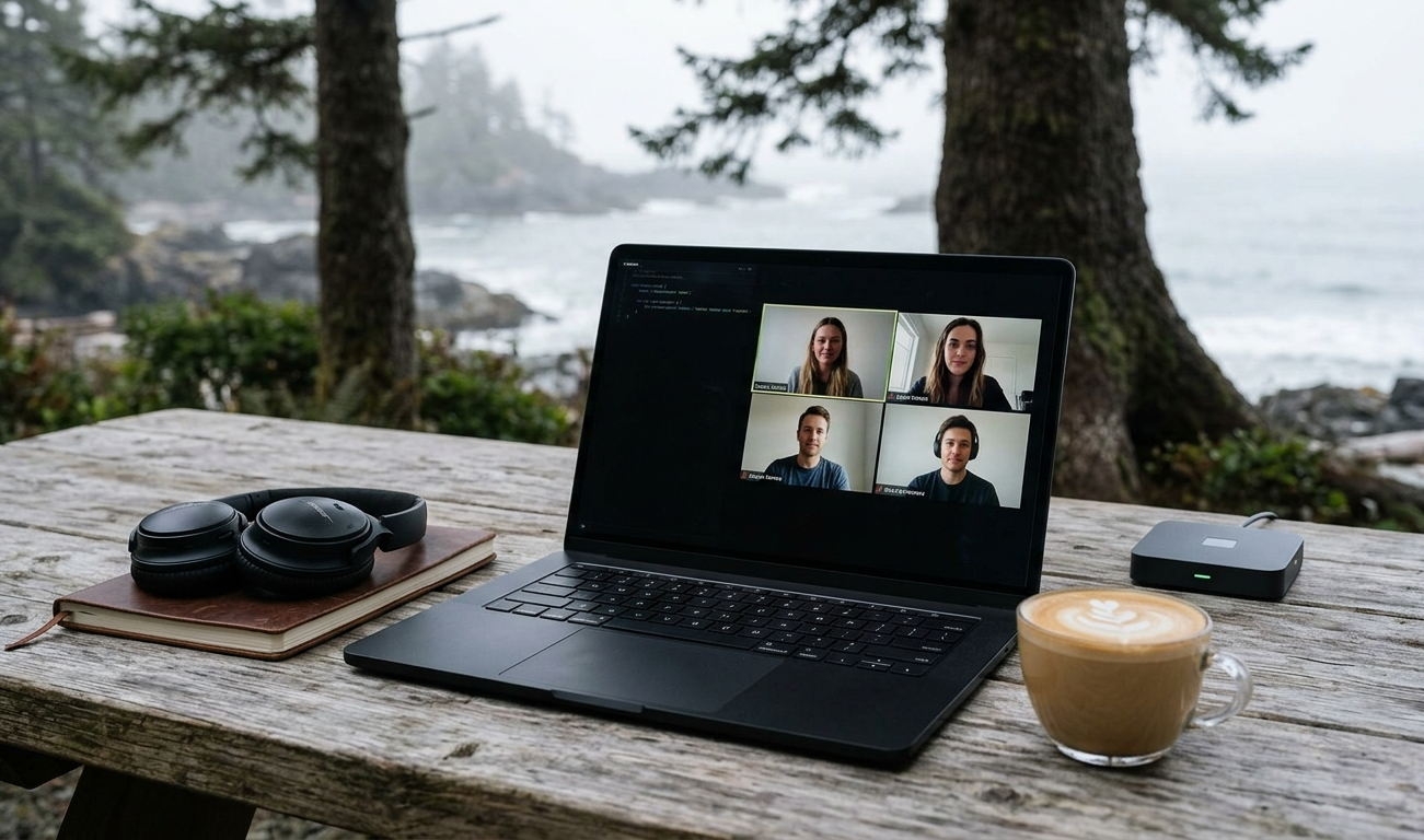 Remote Work Laptop Coffee Setup