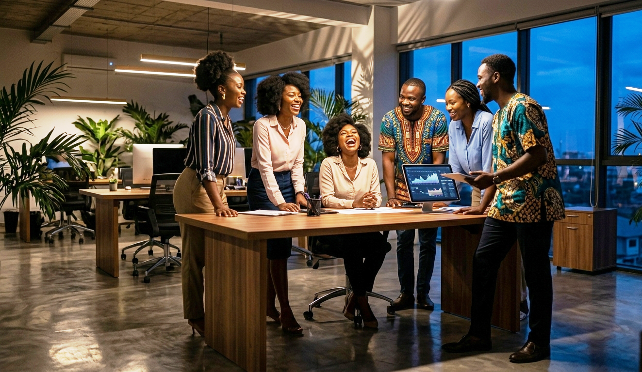 Diverse Team Happy Workplace Smiling In Africa