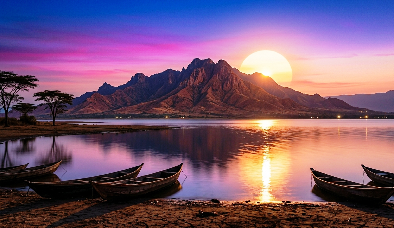 African Sunset Mountain Landscape Reflection Lake