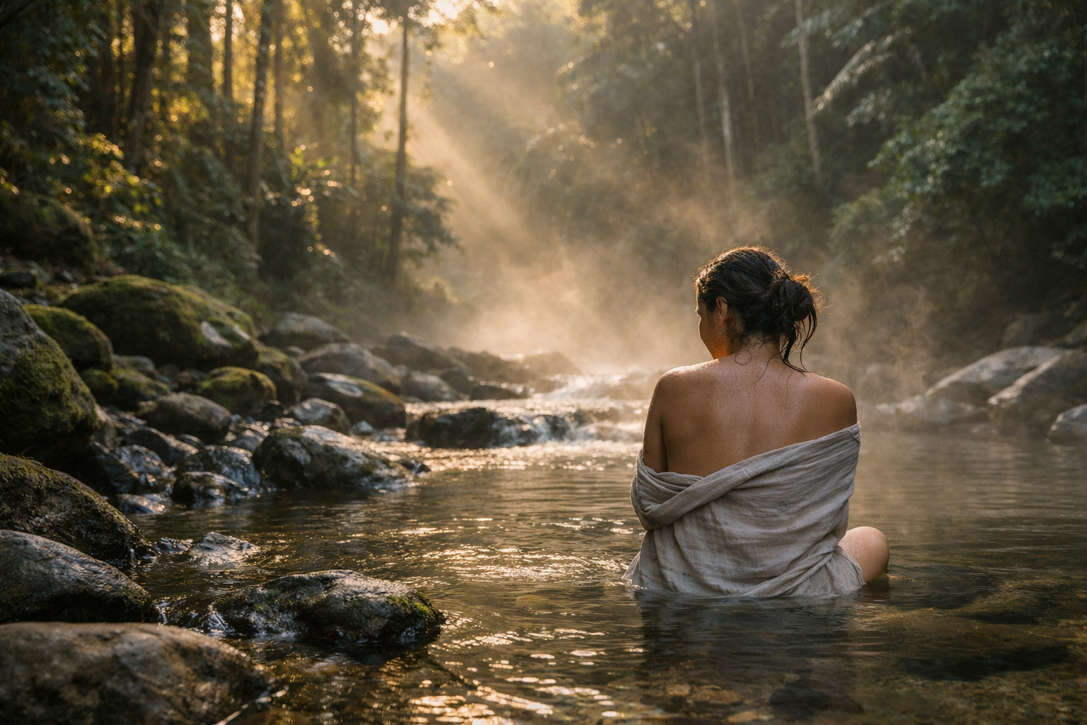 Bathing Lady At A Rocky River