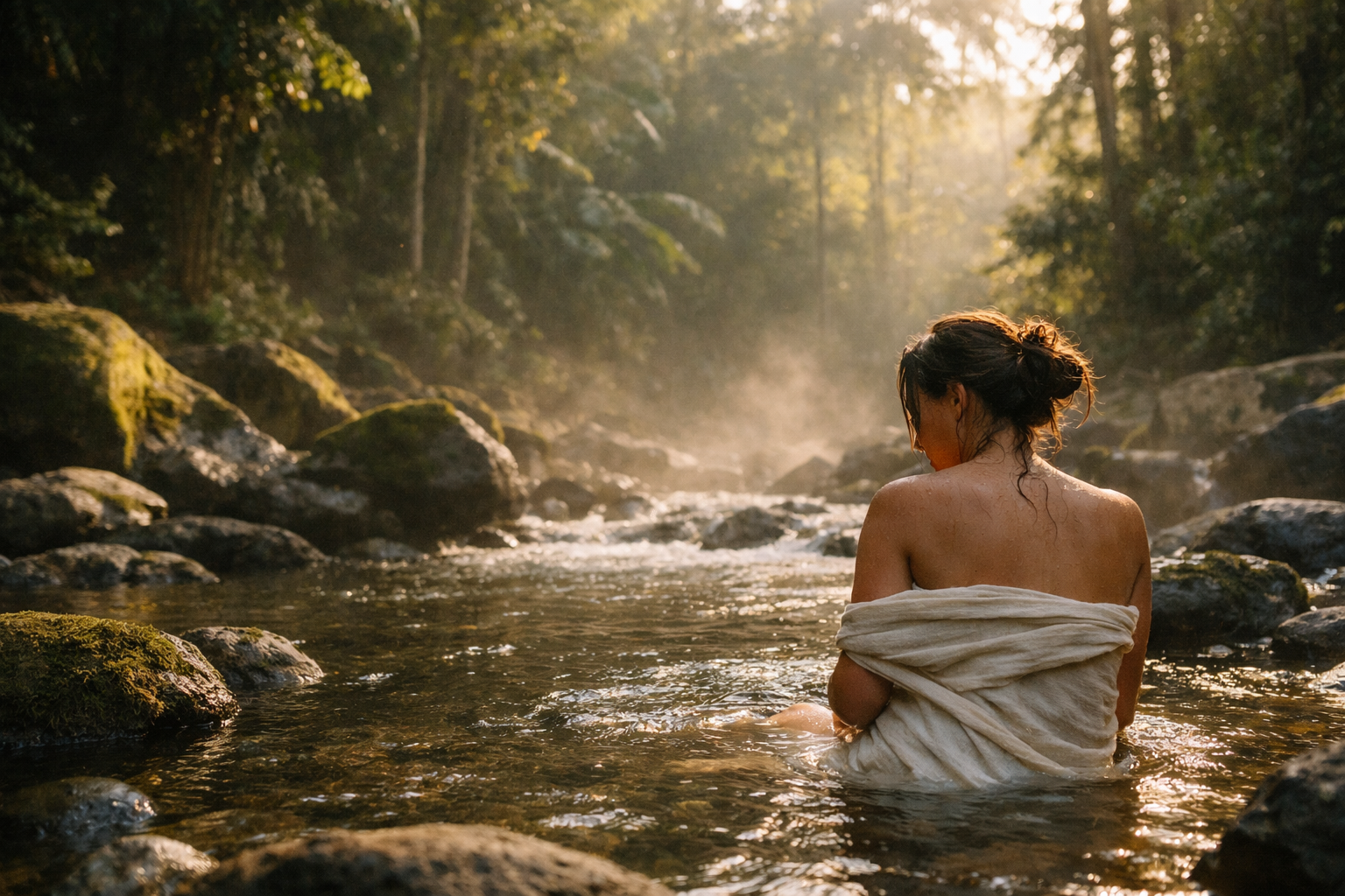 Lady Bathing At The River
