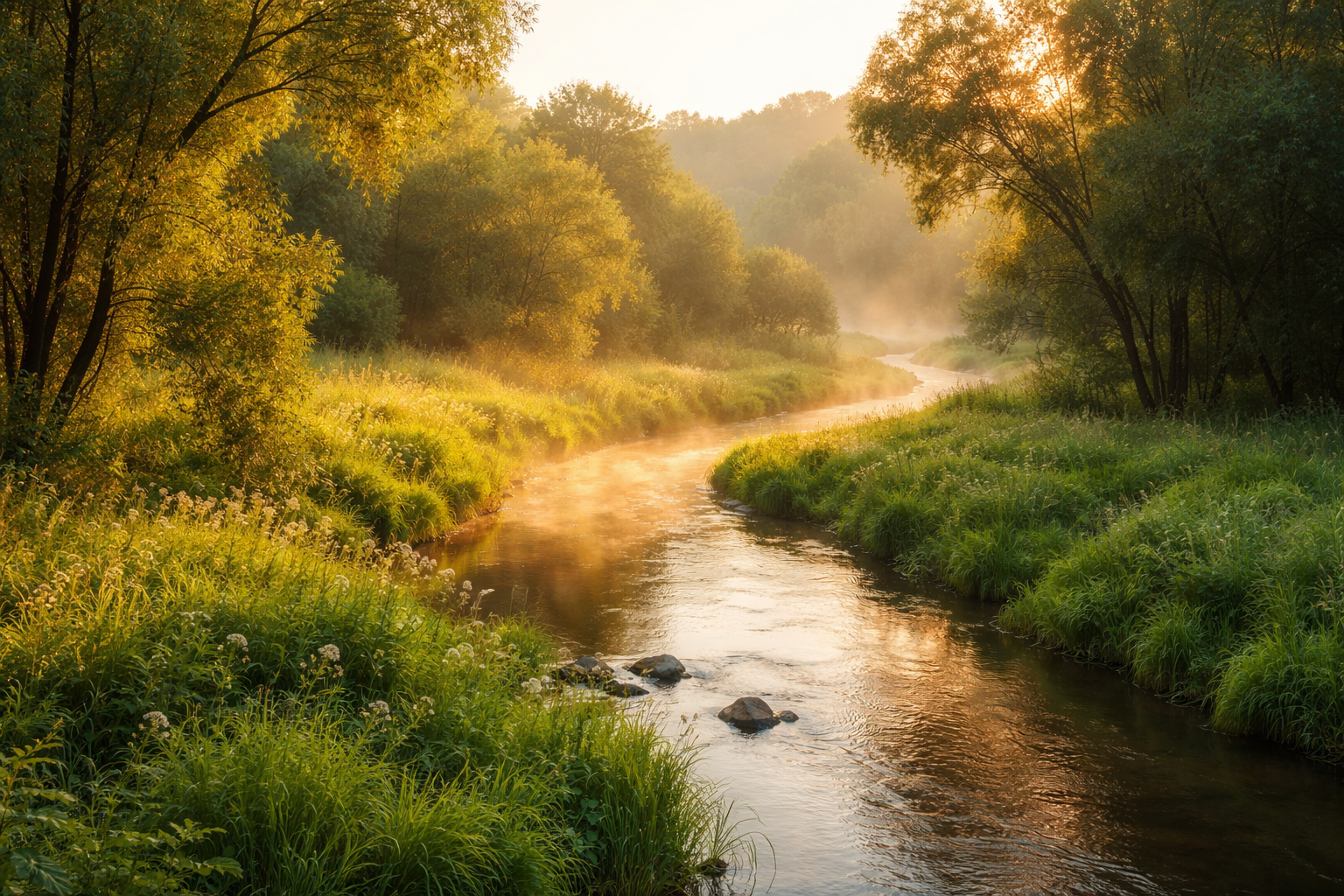 River Morning Light Nature