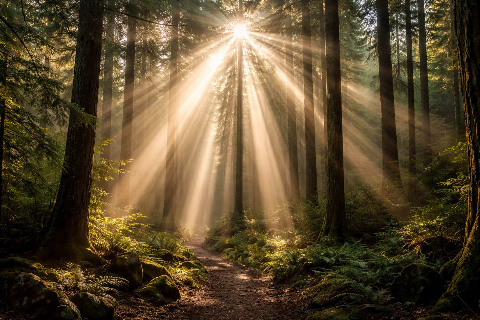 Sun Rays Forest Morning