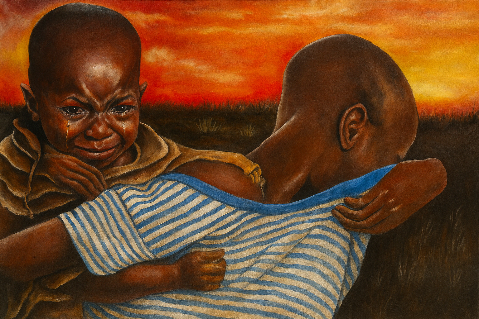 A Painting Of Rwo Children In Despair
