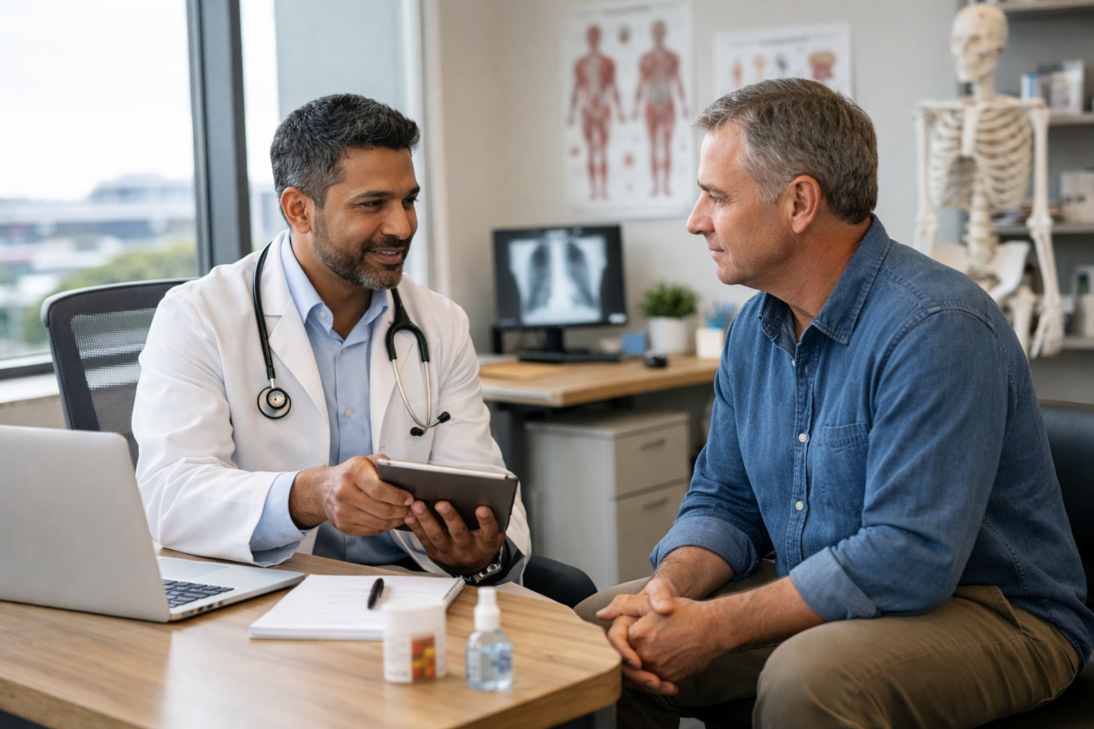 Doctor Consulting Patient In Modern Clinic Office