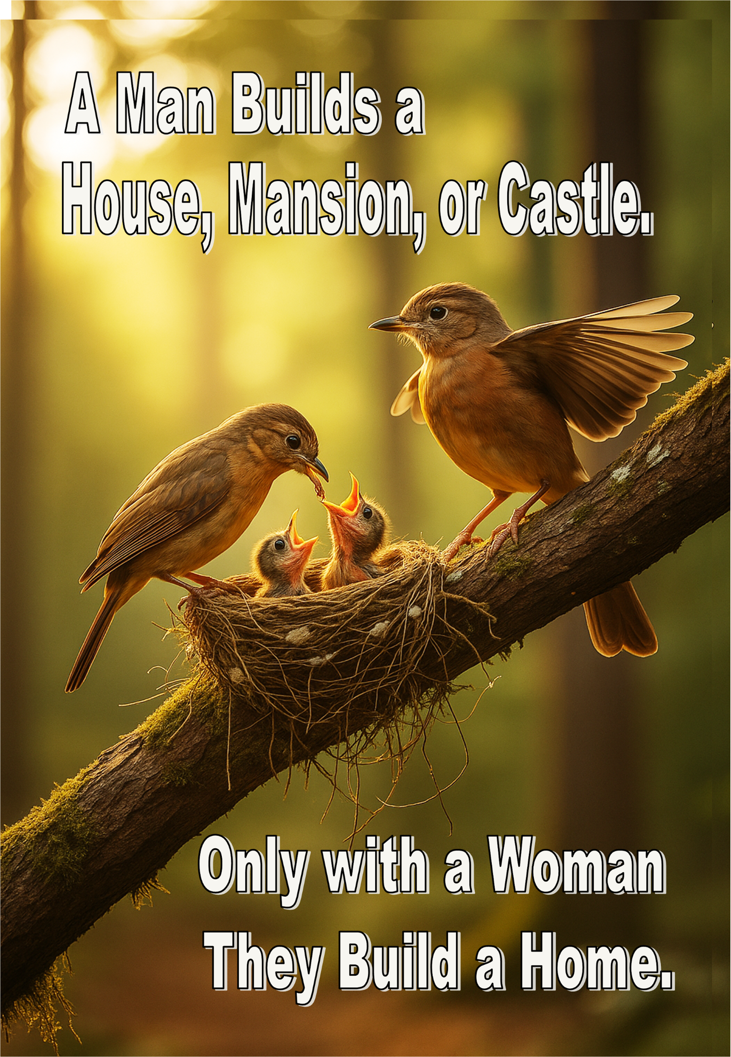 Mother Bird And Her Chicks