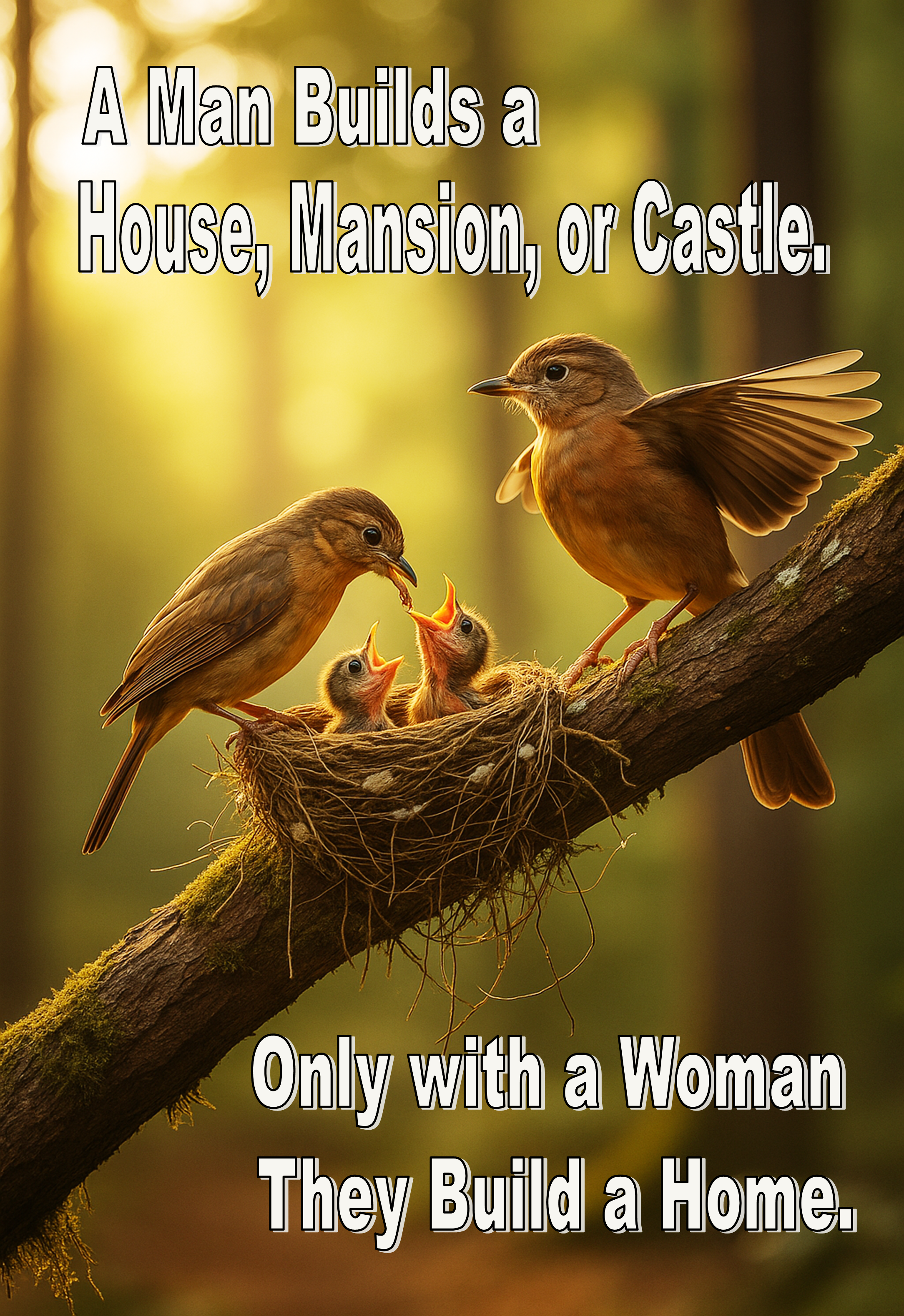 Mother Bird Feeding Her Chicks