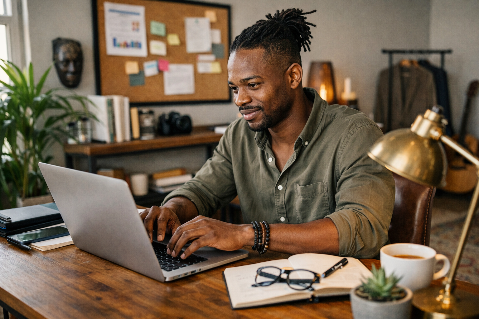 Young African Intrepreneur Working On Laptop At Home Office 1